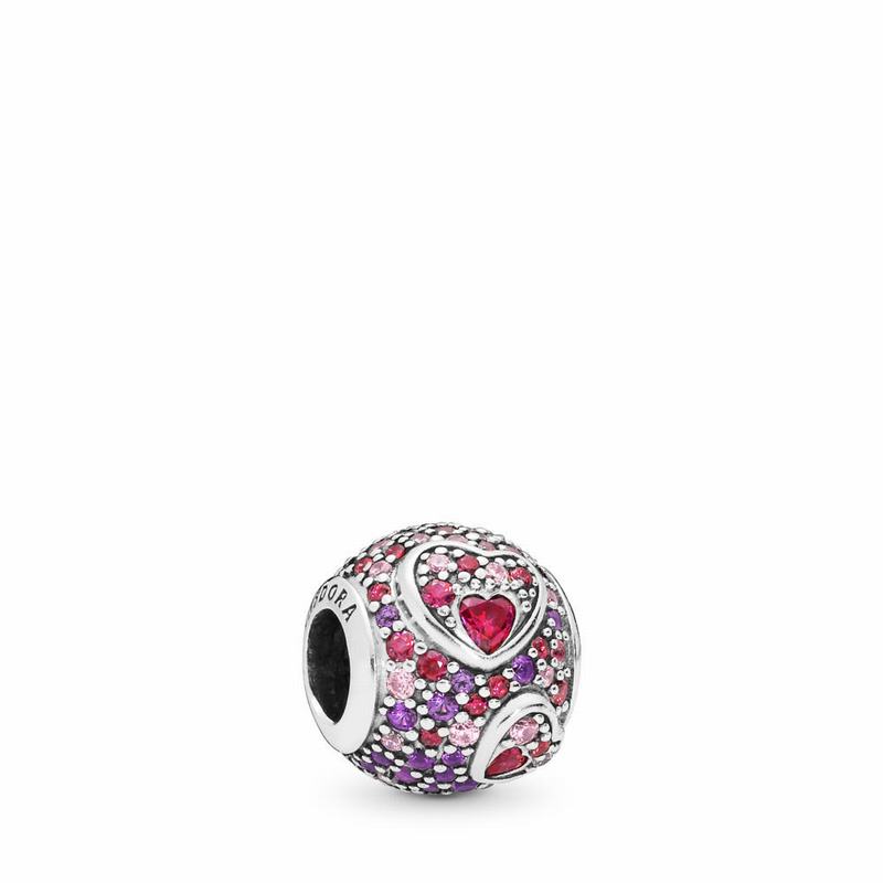 Pandora Asymmetric Hearts Of Love Silver Charm - Sterling Silver/Mixed Stones - Canada | JW4373DU